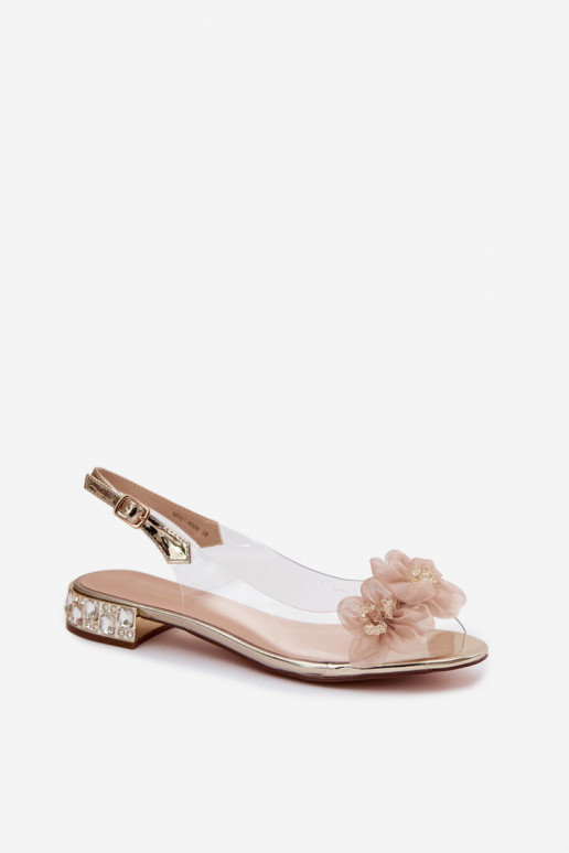 Caurspīdīgas sandales ar mirdzošiem spīdumiem I SiateczkoInymi Ziedsami D&A MR61-9006 Zelta krāsas