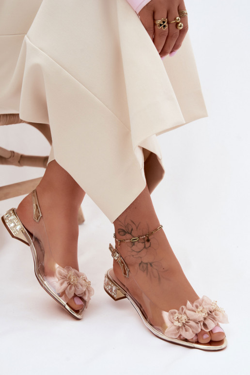 Caurspīdīgas sandales ar mirdzošiem spīdumiem I SiateczkoInymi Ziedsami D&A MR61-9006 Zelta krāsas