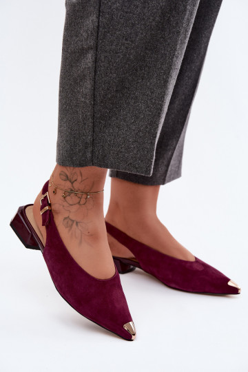 Sieviešu zamšādas sandales uz zema papēža D&A CR61-3050 bordo krāsā 2