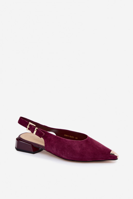 Sieviešu zamšādas sandales uz zema papēža D&A CR61-3050 bordo krāsā