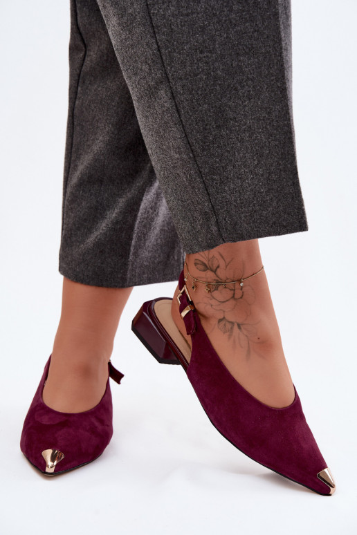 Sieviešu zamšādas sandales uz zema papēža D&A CR61-3050 bordo krāsā