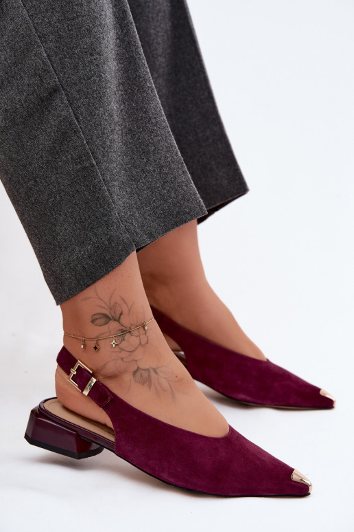 Sieviešu zamšādas sandales uz zema papēža D&A CR61-3050 bordo krāsā