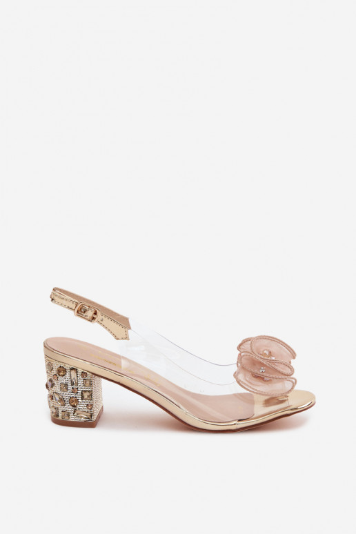 Caurspīdīgas sandales ar papēdi ar mirdzošiem spīdumiem D&A MR61-9012 Zelta krāsas