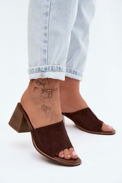 Āda sieviešu zamšādas čības ar papēdi Zazoo 40519 CzekoladoIne