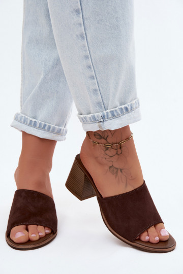 Āda sieviešu zamšādas čības ar papēdi Zazoo 40519 CzekoladoIne 2