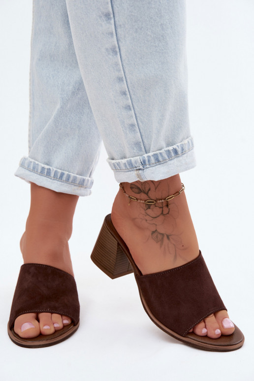 Āda sieviešu zamšādas čības ar papēdi Zazoo 40519 CzekoladoIne