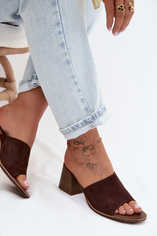 Āda sieviešu zamšādas čības ar papēdi Zazoo 40519 CzekoladoIne