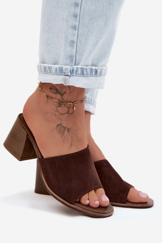 Āda sieviešu zamšādas čības ar papēdi Zazoo 40519 CzekoladoIne