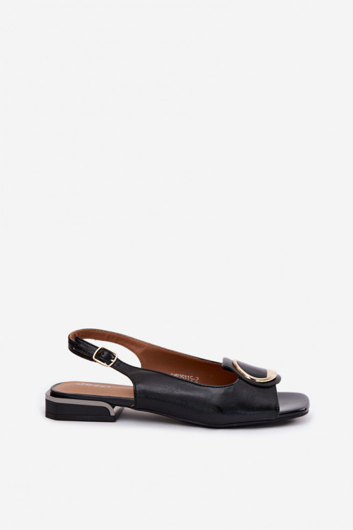 Sieviešu basenes ar platiem papēžiem ar ornamentiem melnas krāsas Glima