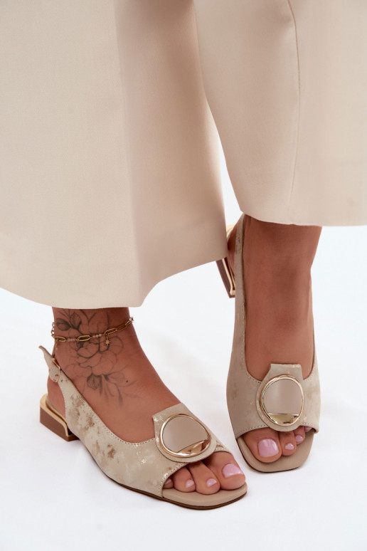 Sieviešu basenes ar platiem papēžiem ar ornamentiem Zelta krāsas Glima