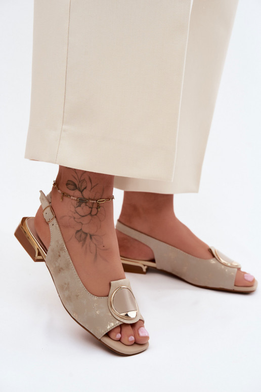 Sieviešu basenes ar platiem papēžiem ar ornamentiem Zelta krāsas Glima