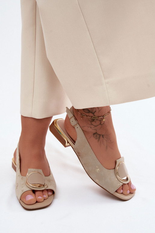 Sieviešu basenes ar platiem papēžiem ar ornamentiem Zelta krāsas Glima