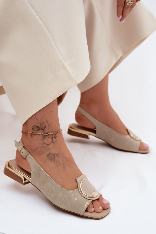 Sieviešu basenes ar platiem papēžiem ar ornamentiem Zelta krāsas Glima