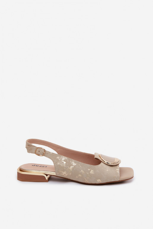 Sieviešu basenes ar platiem papēžiem ar ornamentiem Zelta krāsas Glima