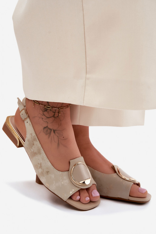 Sieviešu basenes ar platiem papēžiem ar ornamentiem Zelta krāsas Glima