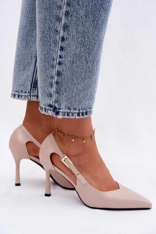 Augstpapēžu kurpes ar izgriezumiem un sprādzēm Vinceza 62288 smilškrāsas