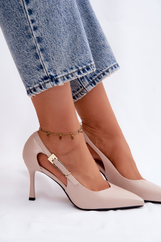 Augstpapēžu kurpes ar izgriezumiem un sprādzēm Vinceza 62288 smilškrāsas