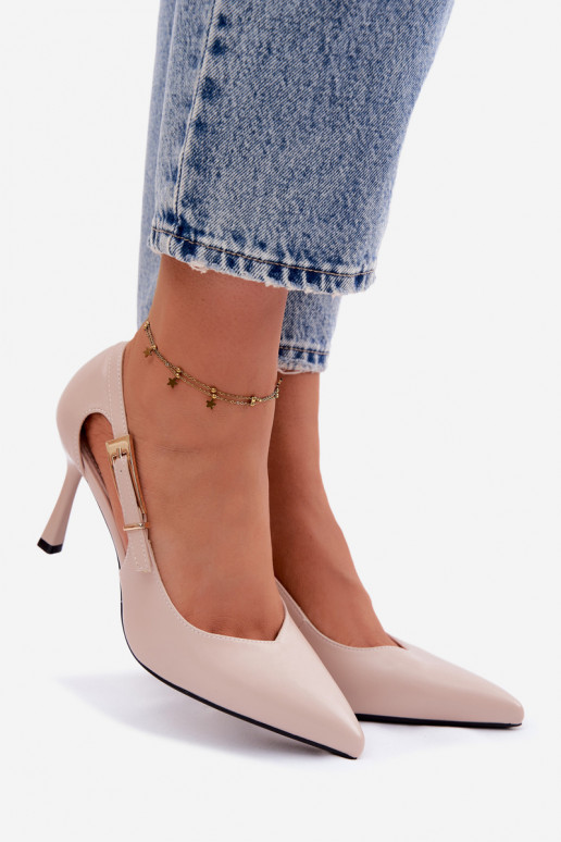 Augstpapēžu kurpes ar izgriezumiem un sprādzēm Vinceza 62288 smilškrāsas