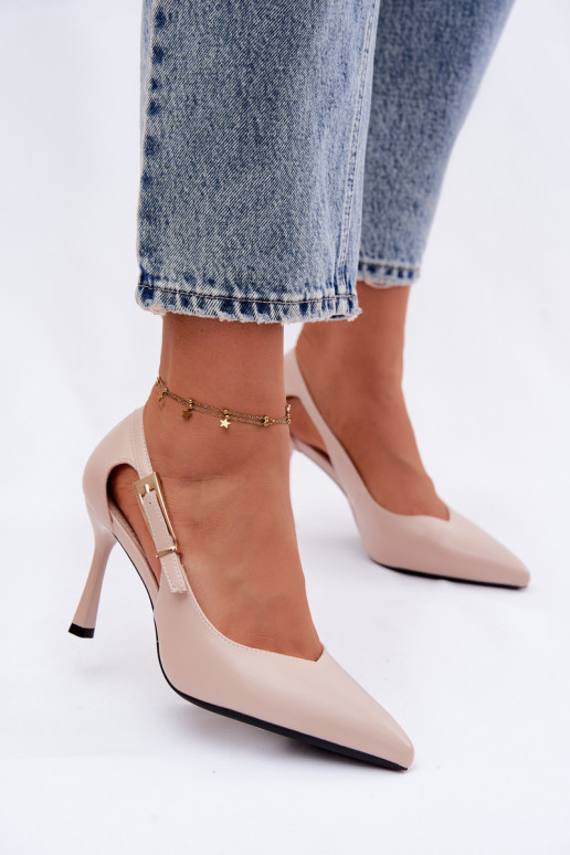 Augstpapēžu kurpes ar izgriezumiem un sprādzēm Vinceza 62288 smilškrāsas