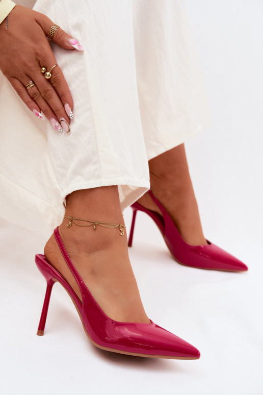 Rozā lakotas augstpapēžu sandales no mākslīgās ādas Calera