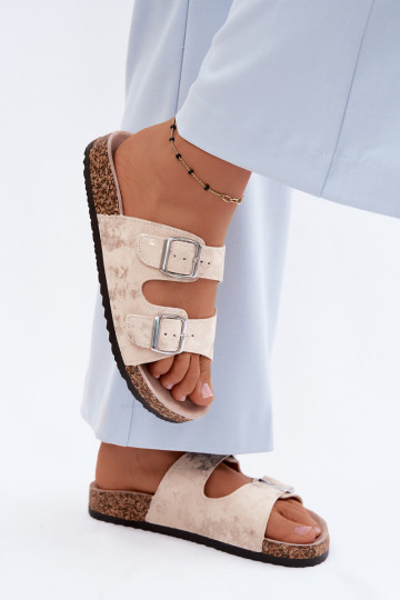 Sieviešu Čības Uz Koreku ar sprādzēm smilšu krāsas-Zelta krāsas Vivio