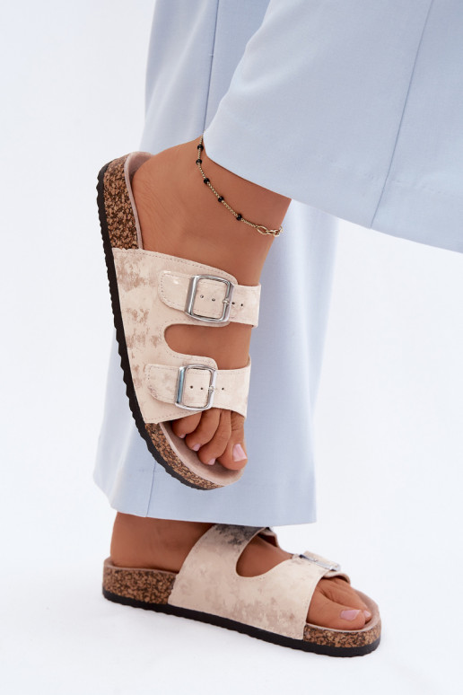 Sieviešu Čības Uz Koreku ar sprādzēm smilšu krāsas-Zelta krāsas Vivio