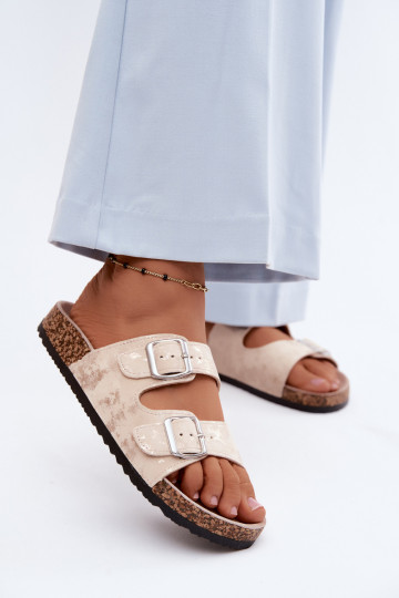 Sieviešu Čības Uz Koreku ar sprādzēm smilšu krāsas-Zelta krāsas Vivio 2