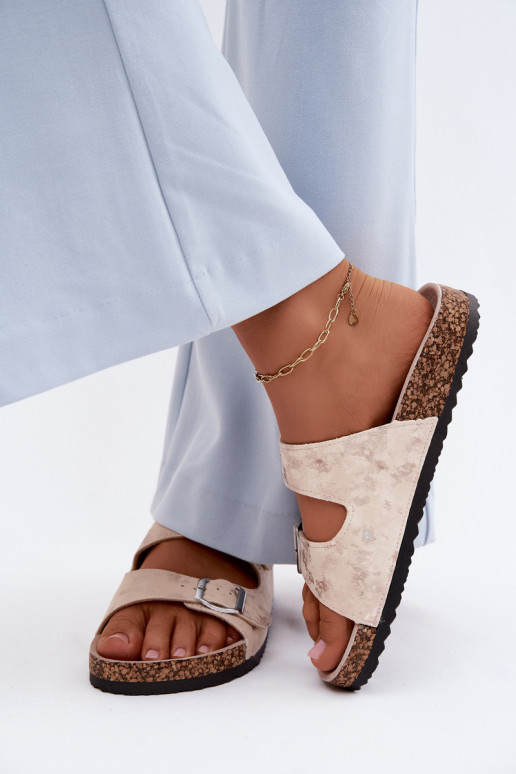 Sieviešu Čības Uz Koreku ar sprādzēm smilšu krāsas-Zelta krāsas Vivio