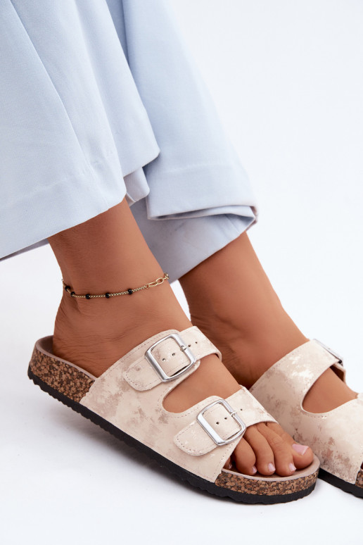 Sieviešu Čības Uz Koreku ar sprādzēm smilšu krāsas-Zelta krāsas Vivio