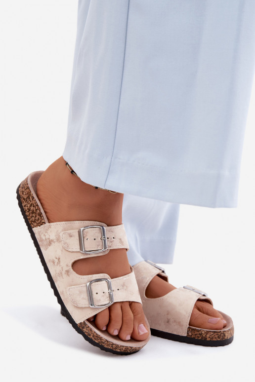 Sieviešu Čības Uz Koreku ar sprādzēm smilšu krāsas-Zelta krāsas Vivio