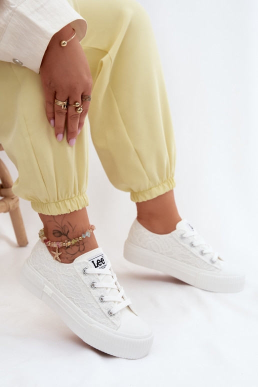 Ar mežģīnēm sieviešu puszābaki ar platformu LEE ISLA LACE INOMEN LOIN 50261003.1FG baltas krāsas