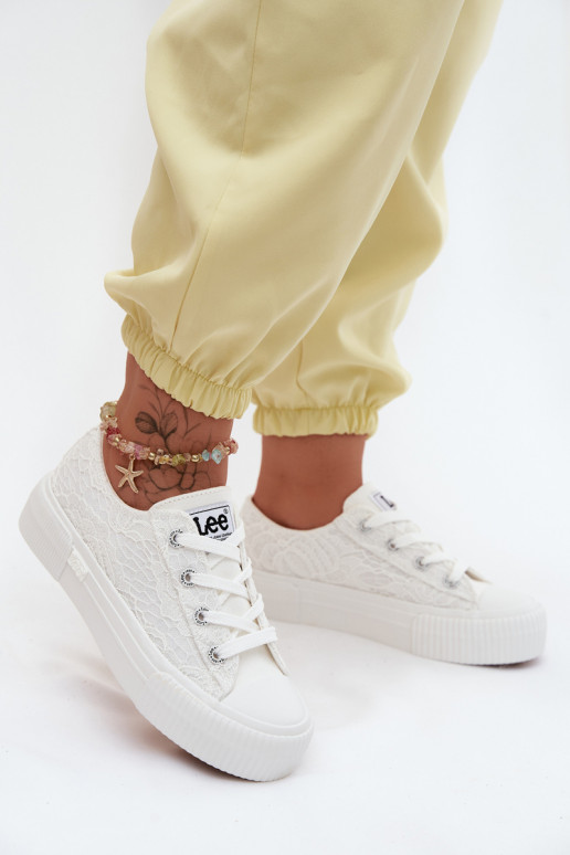 Ar mežģīnēm sieviešu puszābaki ar platformu LEE ISLA LACE INOMEN LOIN 50261003.1FG baltas krāsas