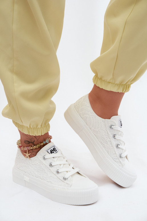 Ar mežģīnēm sieviešu puszābaki ar platformu LEE ISLA LACE INOMEN LOIN 50261003.1FG baltas krāsas