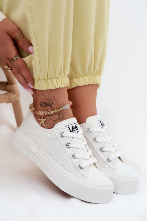 Ar mežģīnēm sieviešu puszābaki ar platformu LEE ISLA LACE INOMEN LOIN 50261003.1FG baltas krāsas