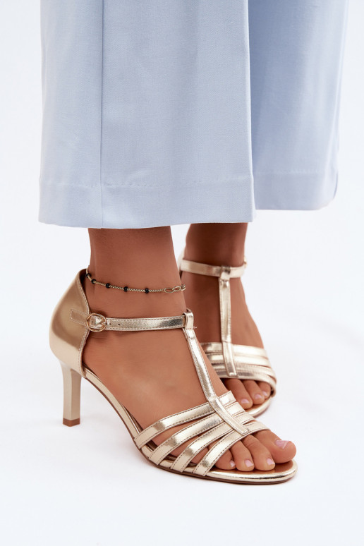 Sieviešu basenes Ar svītrām Ieslēgts Smukłym Obcasie Sergio Leone SK132 Zelta krāsas