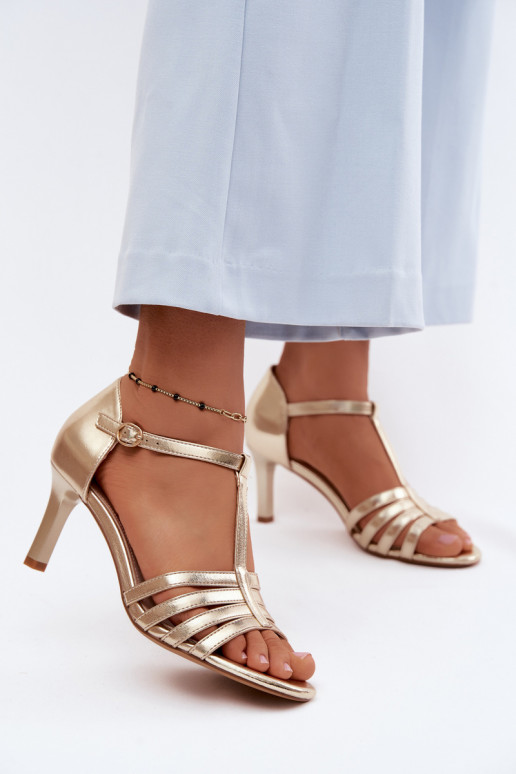Sieviešu basenes Ar svītrām Ieslēgts Smukłym Obcasie Sergio Leone SK132 Zelta krāsas