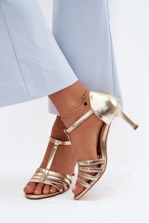 Sieviešu basenes Ar svītrām Ieslēgts Smukłym Obcasie Sergio Leone SK132 Zelta krāsas