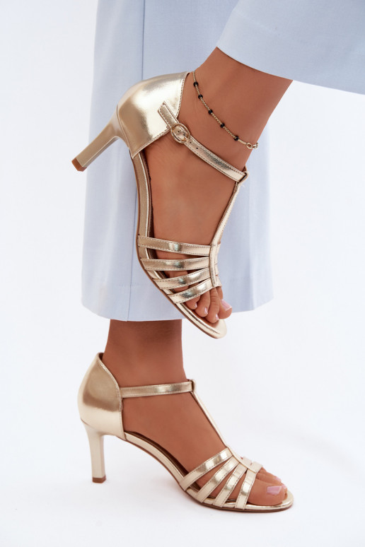 Sieviešu basenes Ar svītrām Ieslēgts Smukłym Obcasie Sergio Leone SK132 Zelta krāsas