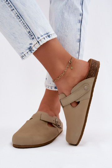 Čibas no dabīgas ādas Mule ar sprādzēm Zazoo 1905 PistacjoIne 2