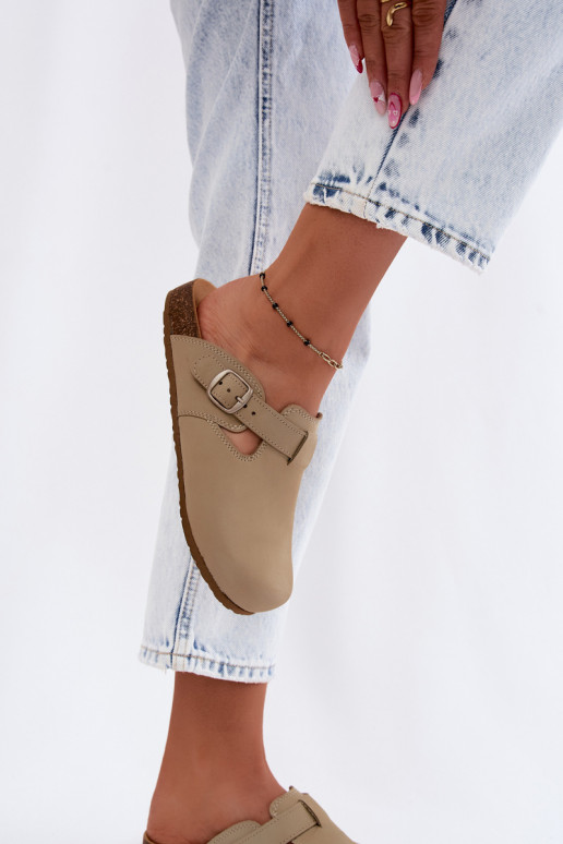 Čibas no dabīgas ādas Mule ar sprādzēm Zazoo 1905 PistacjoIne