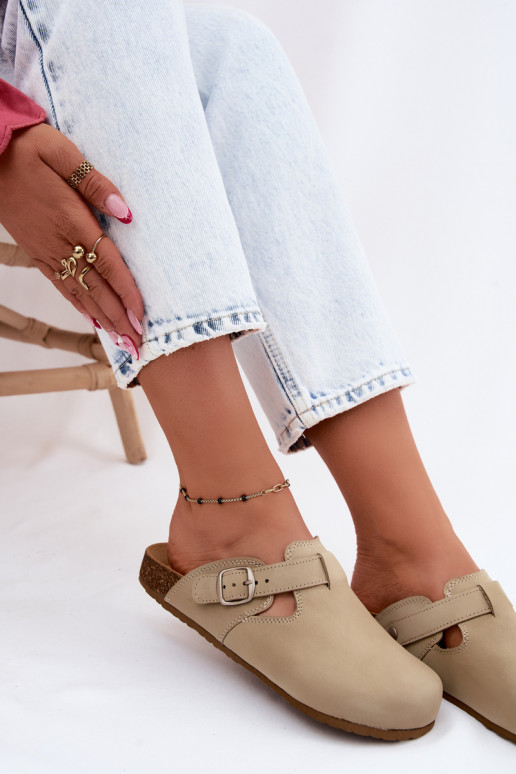 Čibas no dabīgas ādas Mule ar sprādzēm Zazoo 1905 PistacjoIne