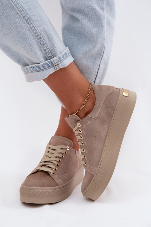 Āda zamšādas Sneakers modeļa apavi Sieviešu ar platformu Zazoo N408S7 smilšu krāsas