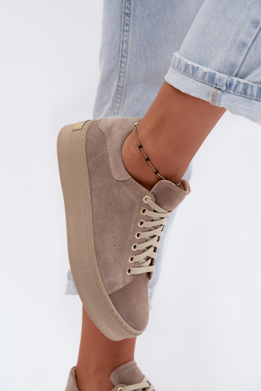 Āda zamšādas Sneakers modeļa apavi Sieviešu ar platformu Zazoo N408S7 smilšu krāsas