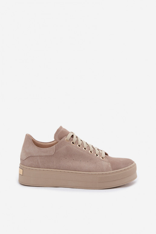 Āda zamšādas Sneakers modeļa apavi Sieviešu ar platformu Zazoo N408S7 smilšu krāsas