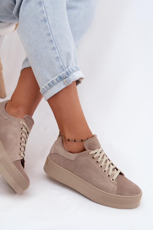 Āda zamšādas Sneakers modeļa apavi Sieviešu ar platformu Zazoo N408S7 smilšu krāsas