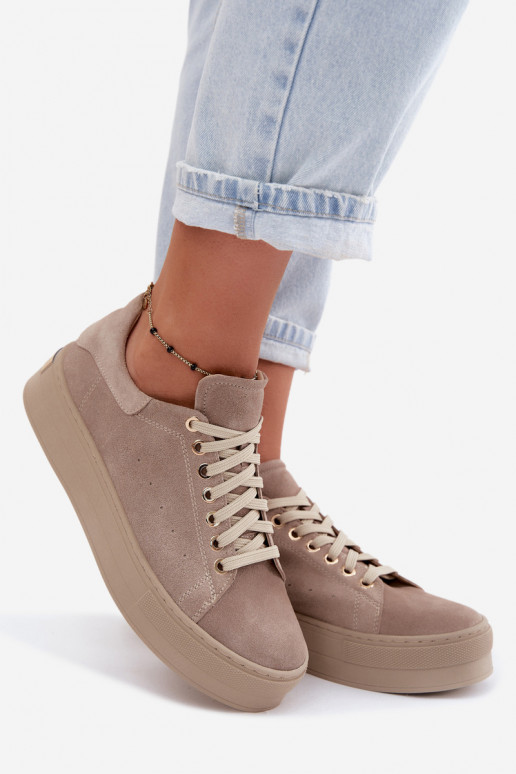 Āda zamšādas Sneakers modeļa apavi Sieviešu ar platformu Zazoo N408S7 smilšu krāsas