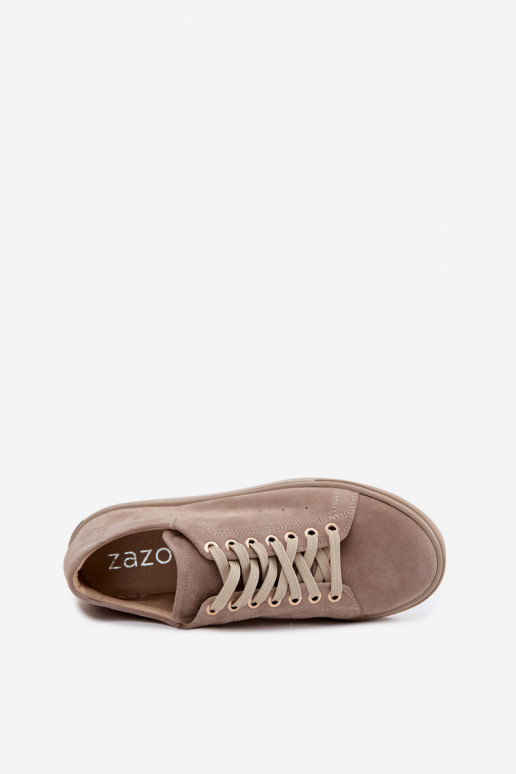 Āda zamšādas Sneakers modeļa apavi Sieviešu ar platformu Zazoo N408S7 smilšu krāsas