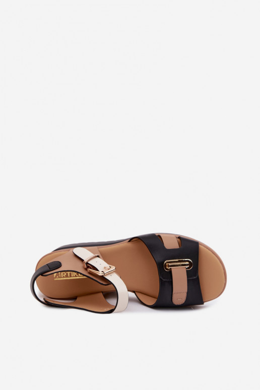 Smilškrāsas-melni sieviešu sandales ar platformu un siksnām Artiker 58C0316