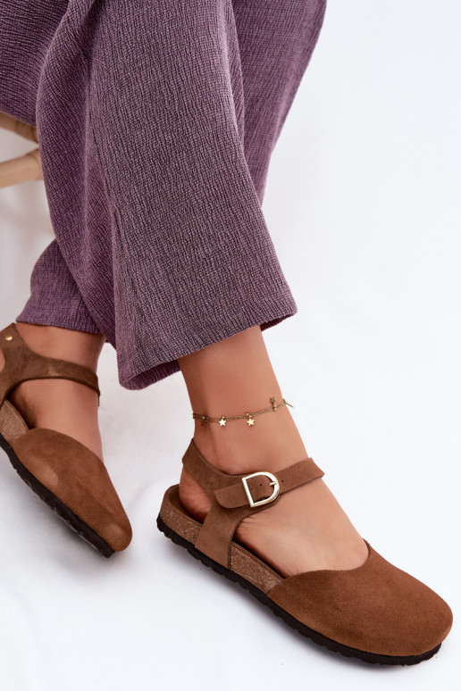Ādas zamšādas sandales ar aizvērtām pirkstiem Tai turiciejka H7365-02 brūnā krāsā
