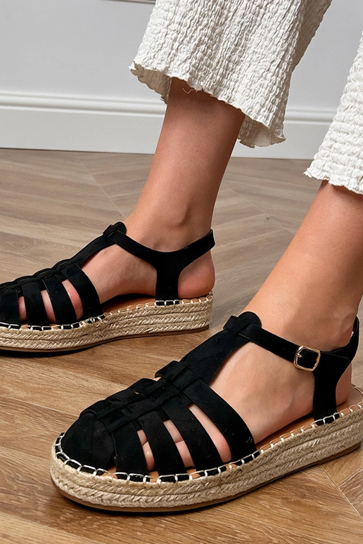 Melni mākslīgās zamšā espadrilles gladiatoru sandales Talejda